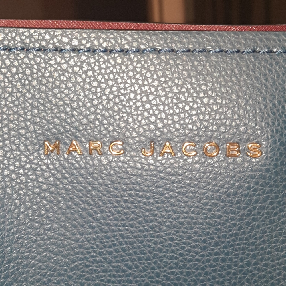 MARC JACOBS Editor Leather Tote Bag Blue Sea Navy Red Everyday Versatile Classic - Picture 6 of 16